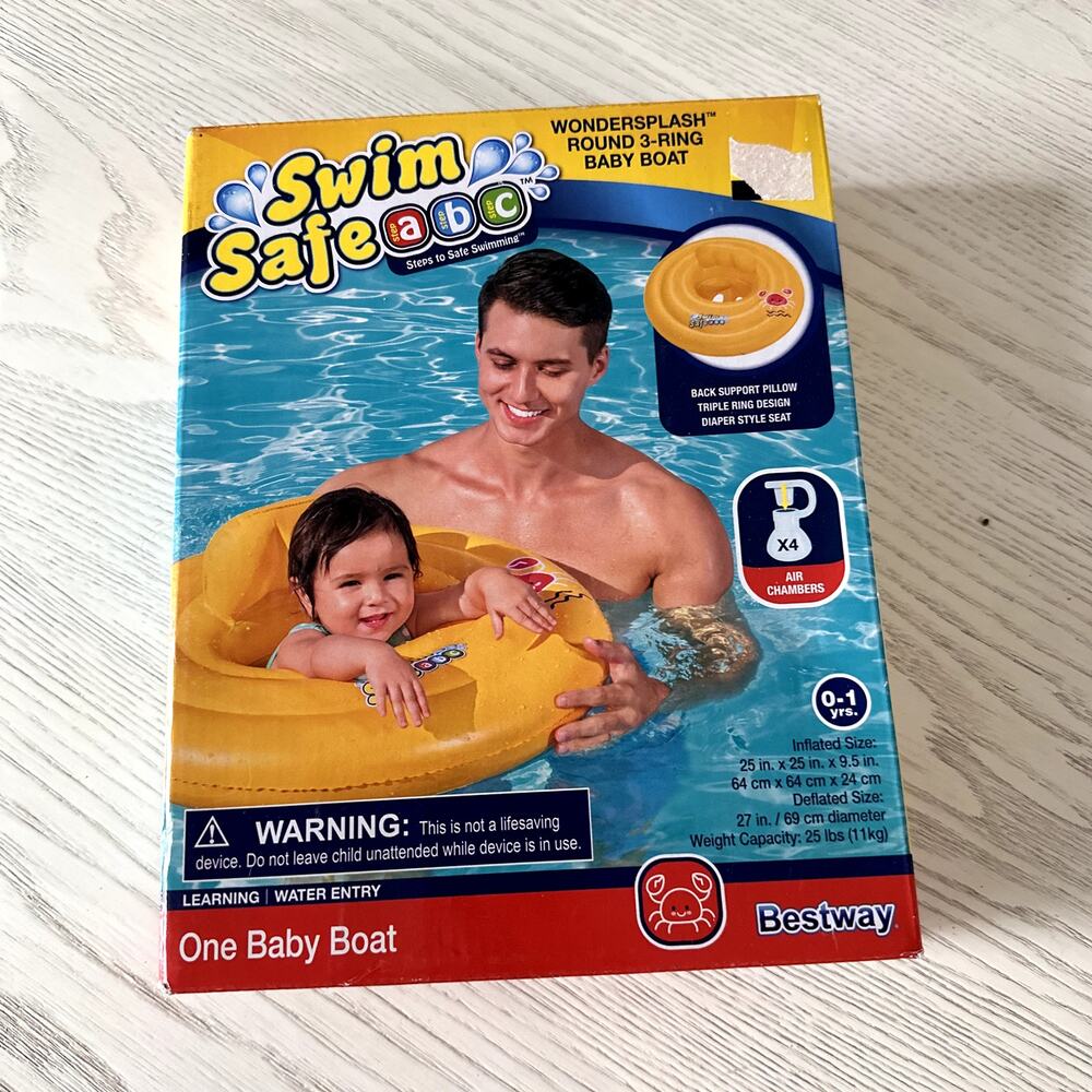 Baby Floatie Boat Round Yellow Wondersplash 3 Ring Bestway Swim Safe ABC